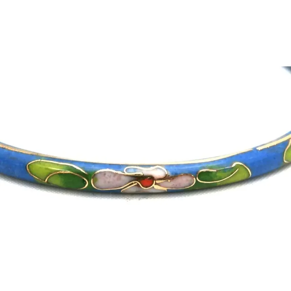 Vintage Bangle Bracelet Blue Floral Chinese Cloisonné Gold 1920s